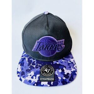 Los Angeles Lakers '47 Strapback Hat‎ Basketball Cap Purple Camo With Sticker